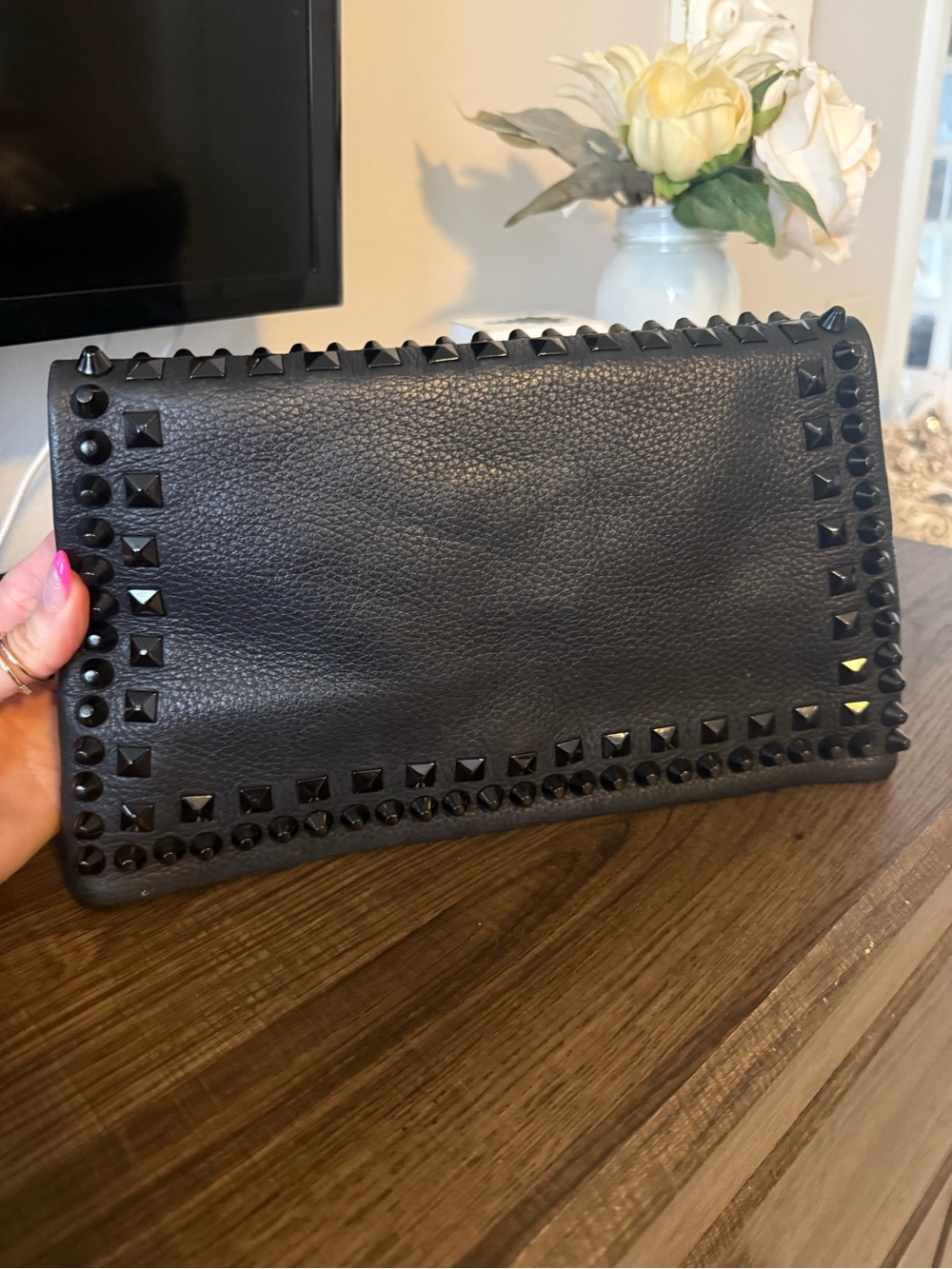 Romygold Black Studded Leather Clutch